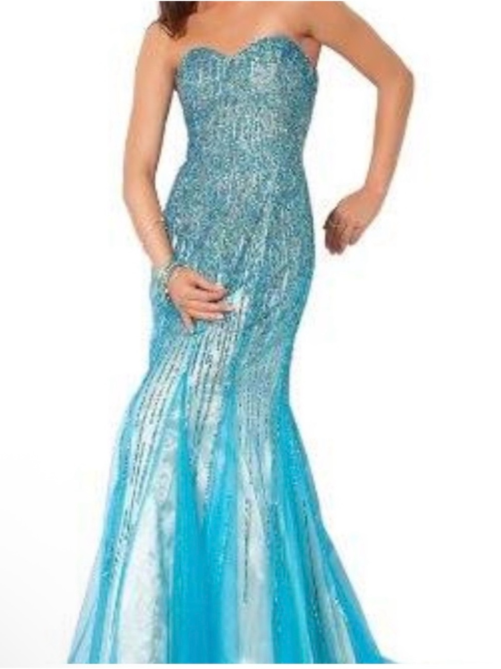 Jovani Strapless Sequin Mermaid Gown in Aqua Pageant & Prom